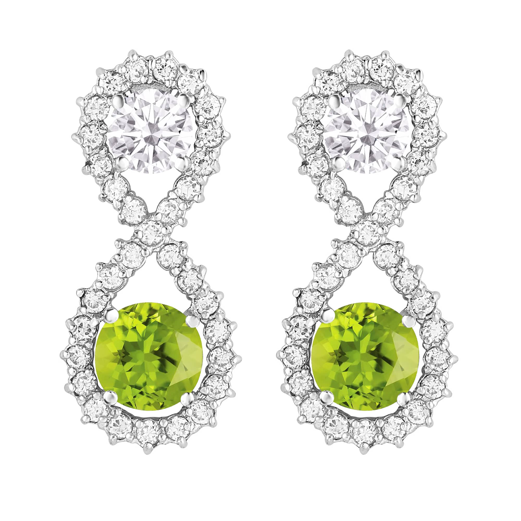 Sterling Silver Peridot, Moissanite and White Topaz Drop Earrings - Image 2