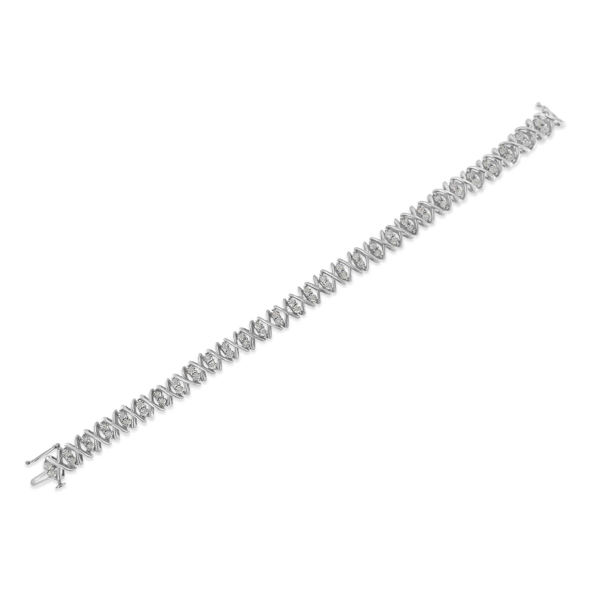 Sterling Silver rose-cut Diamond X-Link Bracelet (1 cttw, I-J Color, I2-I3 Clarity) - Image 5