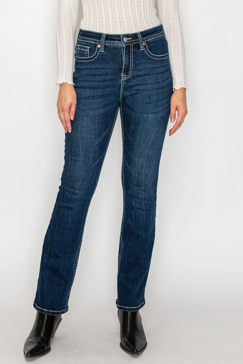 Stevie Tummy Control High Rise Slim Flare Jeans (Dark Wash) - Image 10
