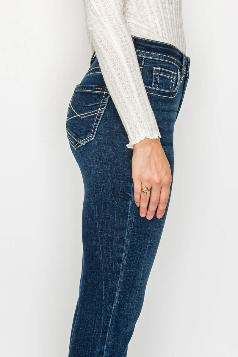 Stevie Tummy Control High Rise Slim Flare Jeans (Dark Wash) - Image 15