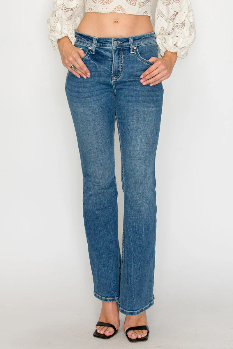 Stevie Tummy Control High Rise Slim Flare Jeans (Medium Wash) - Image 13