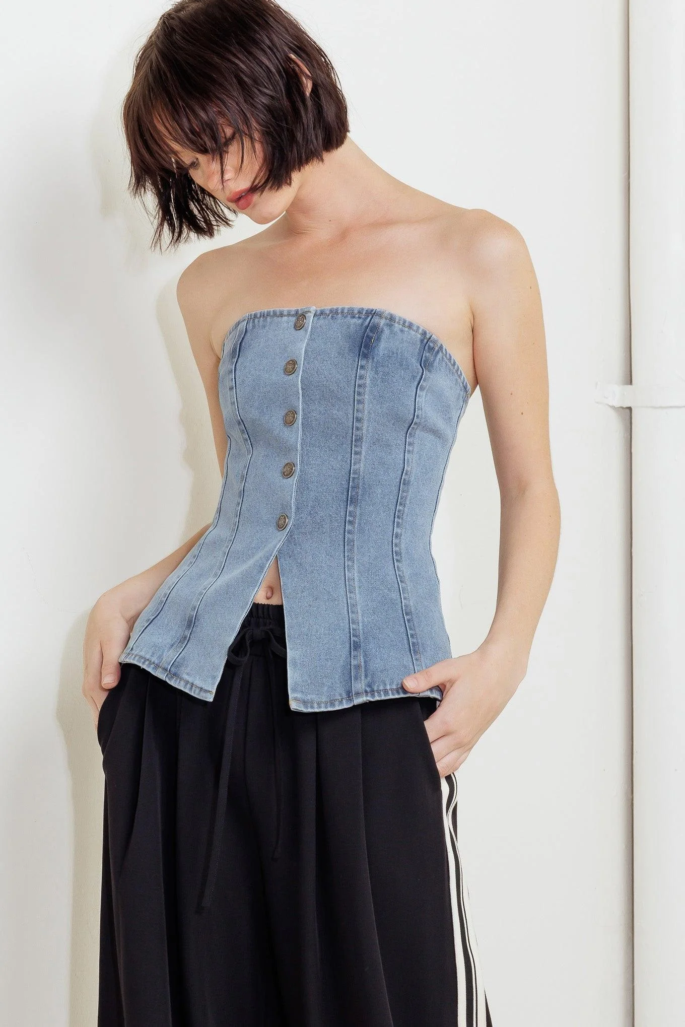 Stitched Silhouette Denim Top - Image 5