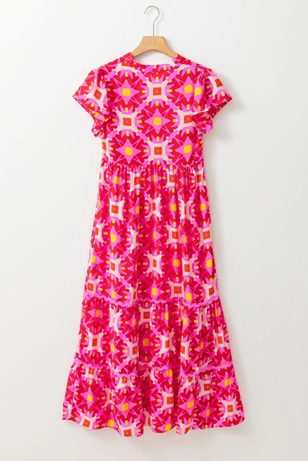 Strawberry Pink Geo Print V-neck Maxi Dress - Image 7