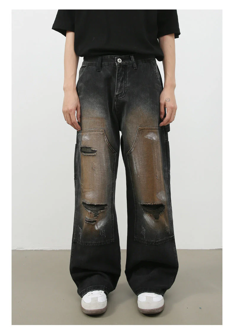 Street Retro Jeans Men's Loose Hole Straight-leg Trousers - Image 2