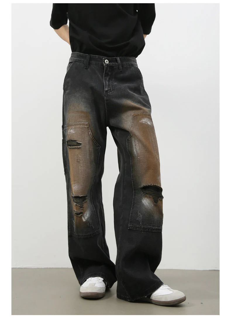 Street Retro Jeans Men's Loose Hole Straight-leg Trousers - Image 3