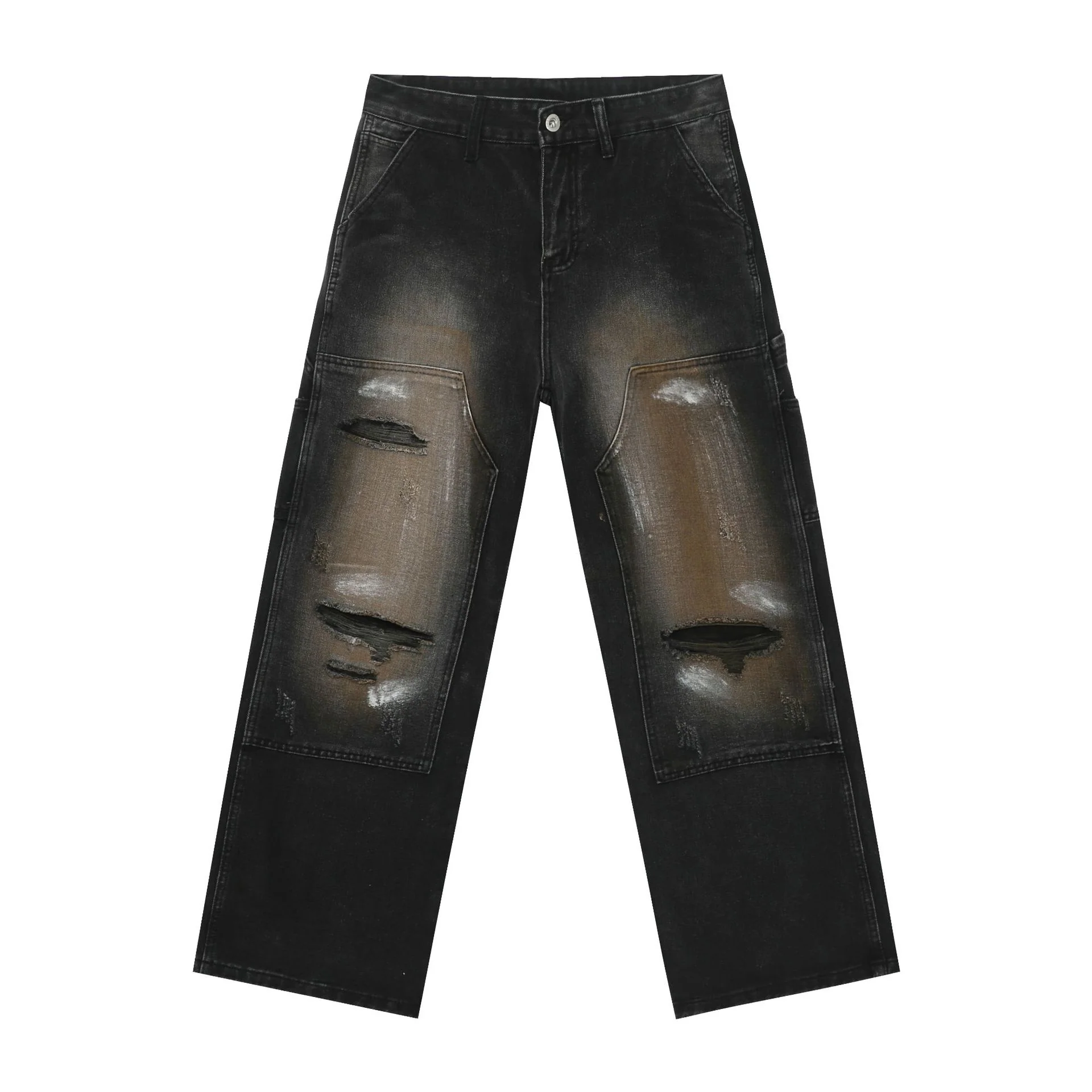 Street Retro Jeans Men's Loose Hole Straight-leg Trousers - Image 6