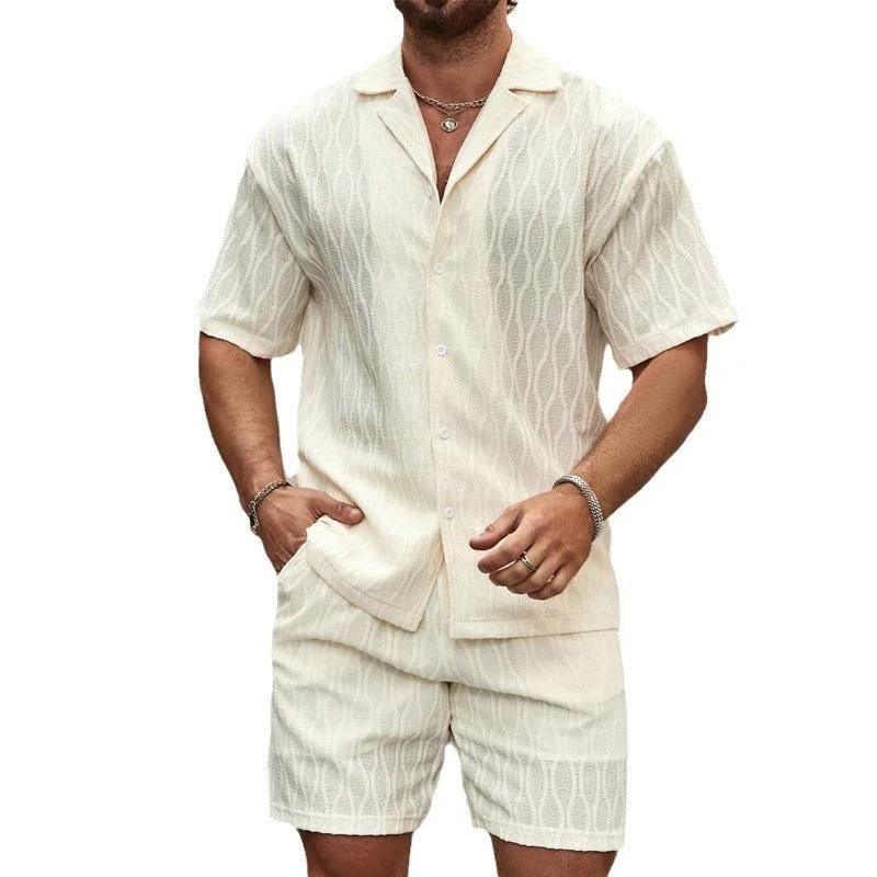 Stylish Men's Summer Tracksuit - Relaxed Fit Two-Piece Lapel Shirt & Shorts for Beach Holidays - Image 3