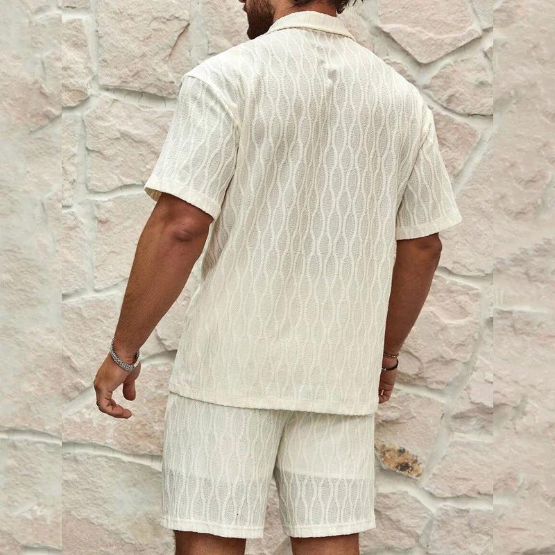 Stylish Men's Summer Tracksuit - Relaxed Fit Two-Piece Lapel Shirt & Shorts for Beach Holidays - Image 4