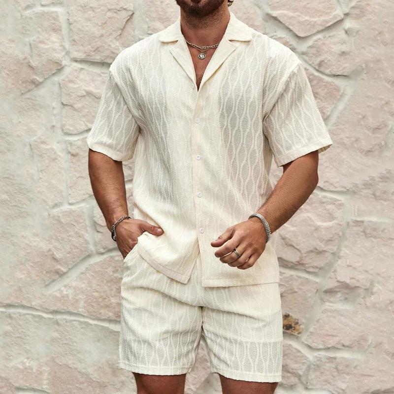 Stylish Men's Summer Tracksuit - Relaxed Fit Two-Piece Lapel Shirt & Shorts for Beach Holidays - Image 5