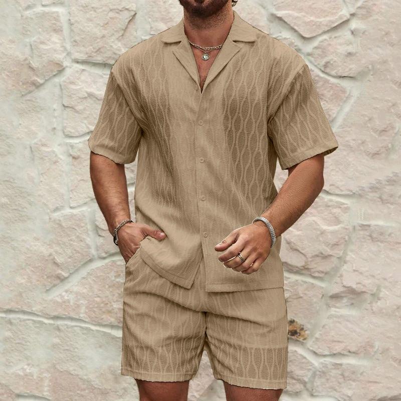 Stylish Men's Summer Tracksuit - Relaxed Fit Two-Piece Lapel Shirt & Shorts for Beach Holidays - Image 9