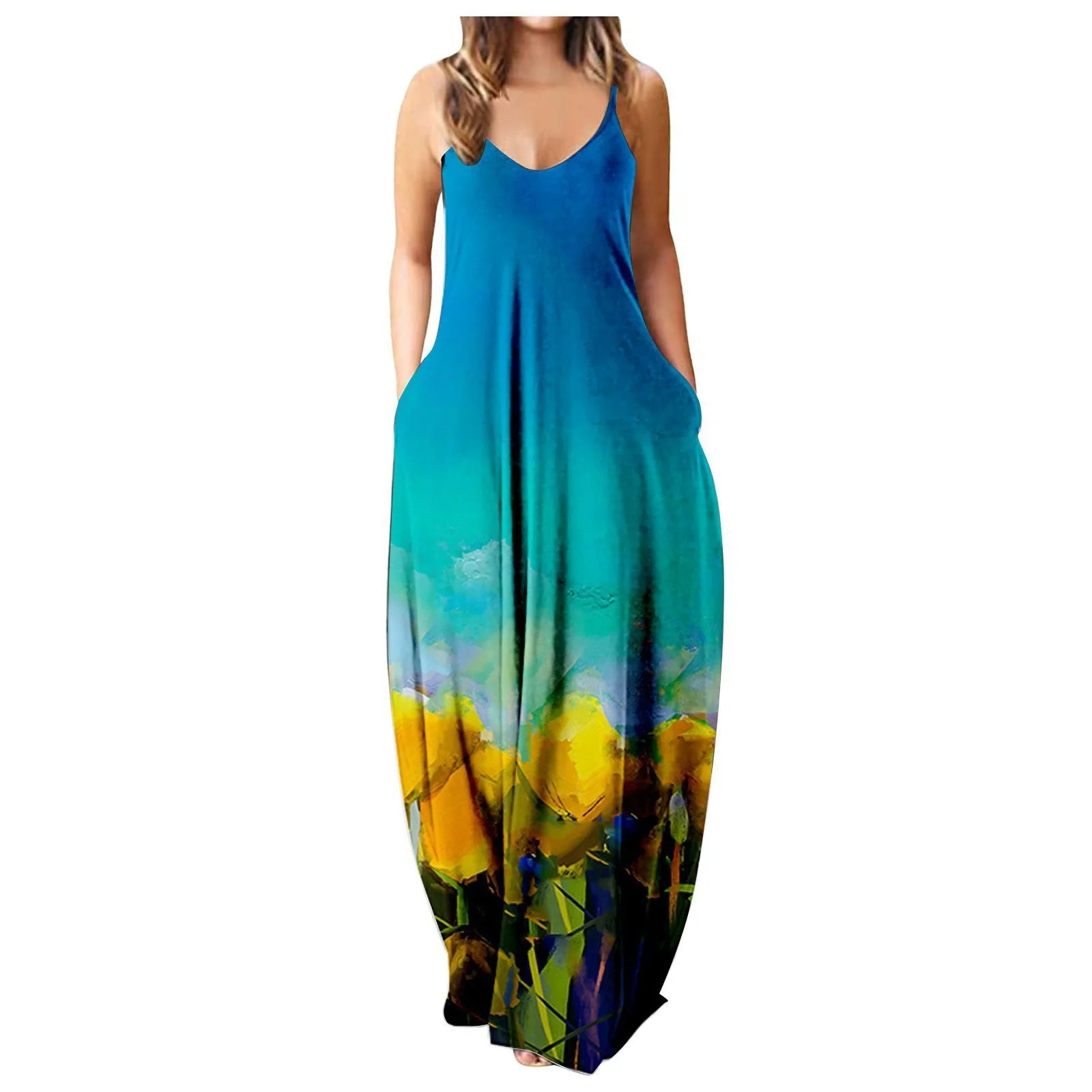 Summer Cool Strap Dress Abstract Face Style Digital Printing Elegant Street Dress - Image 12