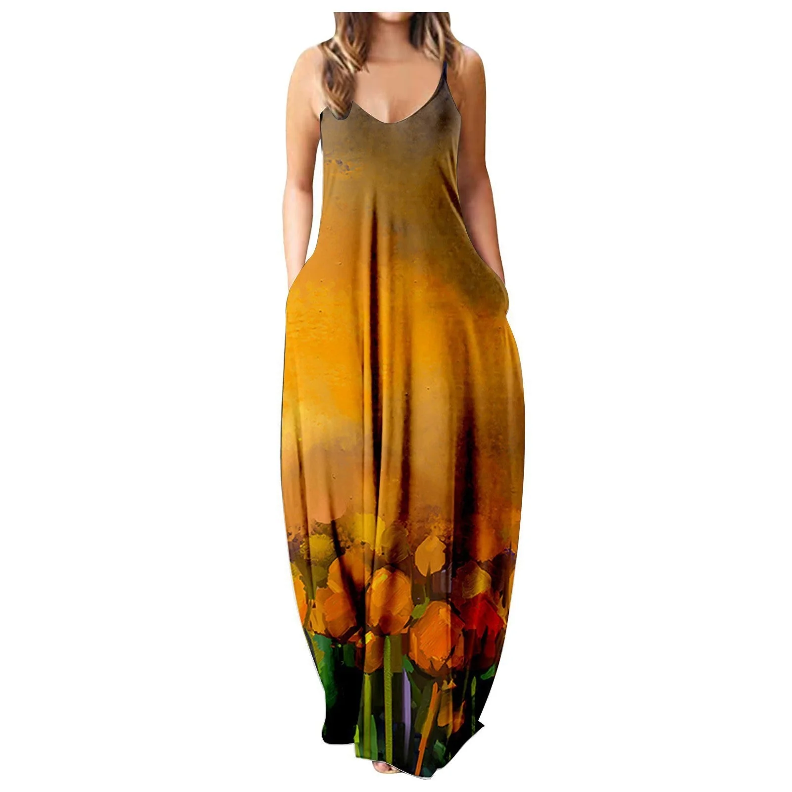 Summer Cool Strap Dress Abstract Face Style Digital Printing Elegant Street Dress - Image 4