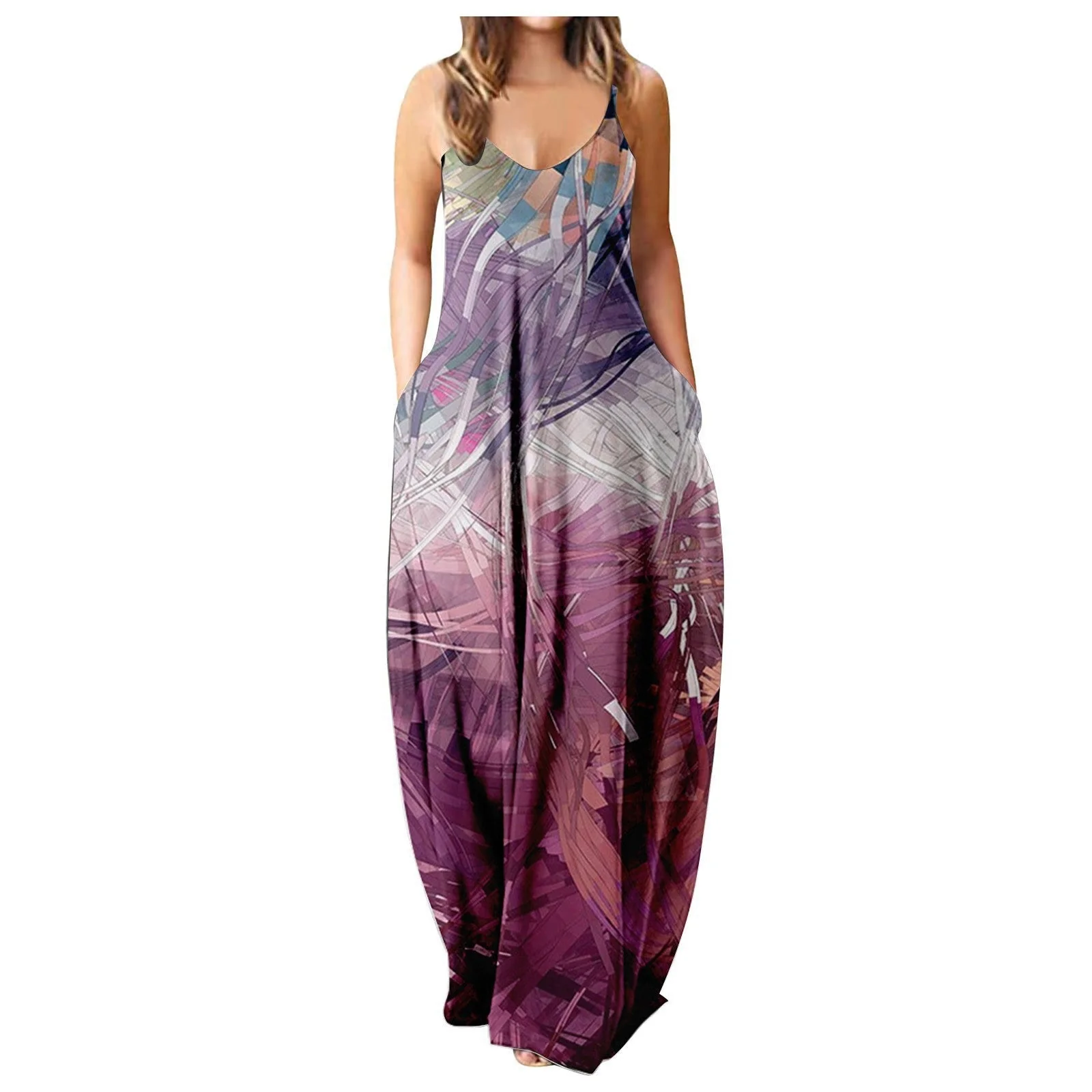 Summer Cool Strap Dress Abstract Face Style Digital Printing Elegant Street Dress - Image 6