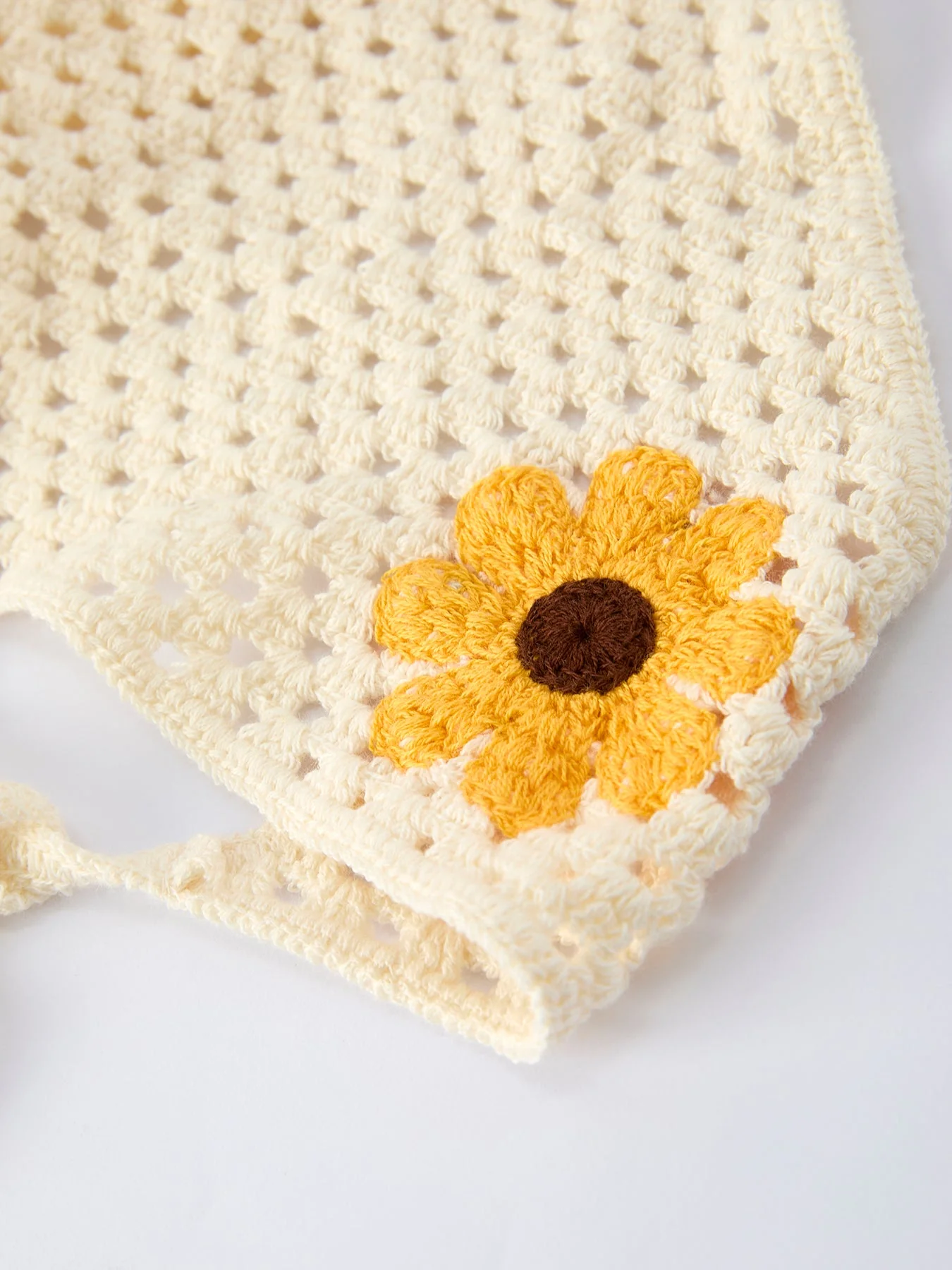 Summer Crochet Sunflower Girl Dress with Headscarf - Image 12