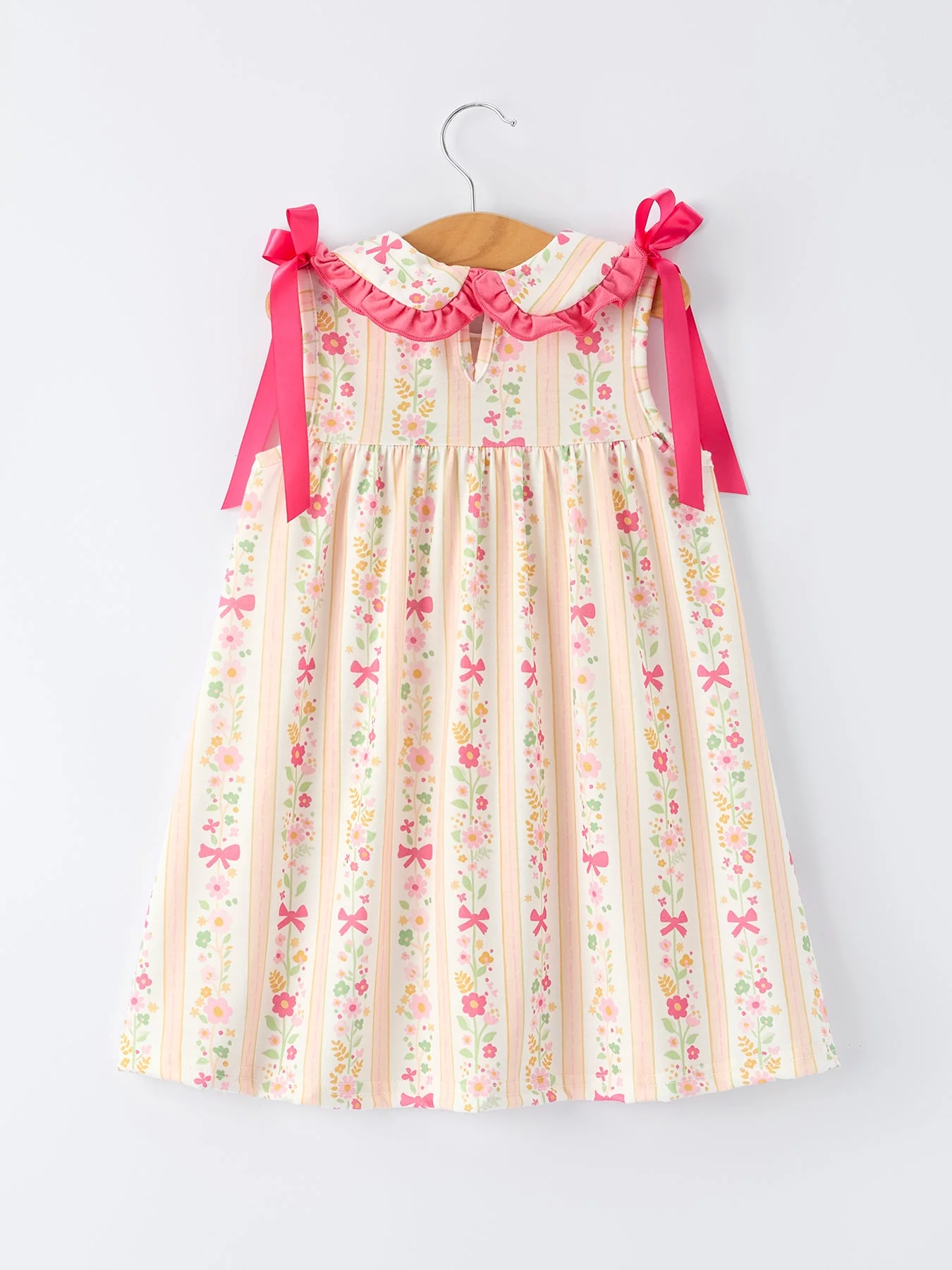 Summer Floral Bow Ruffle Girls Dress - Image 2