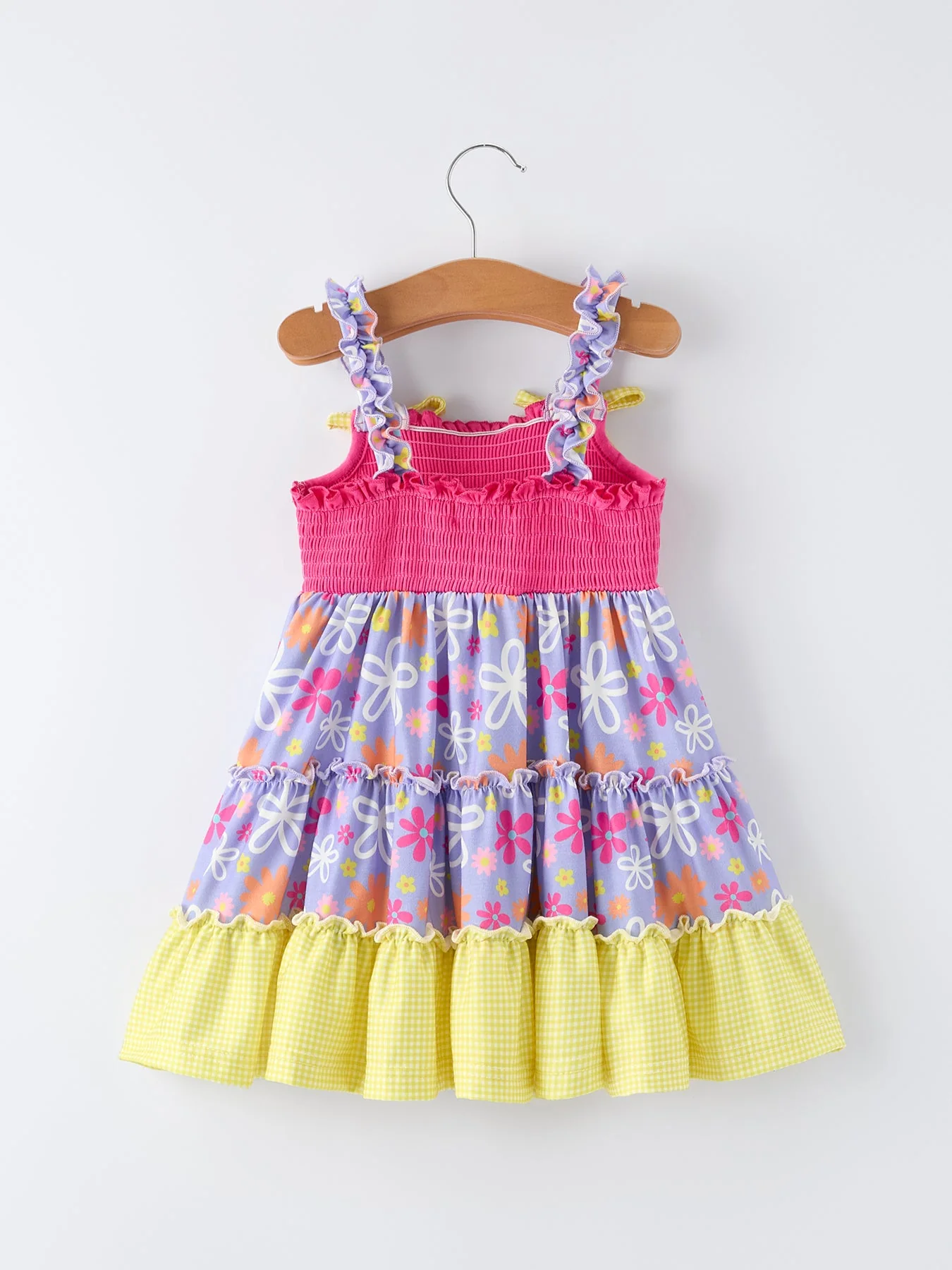 Summer Floral Girls Bow Ruffle Smocked Dress - Image 2