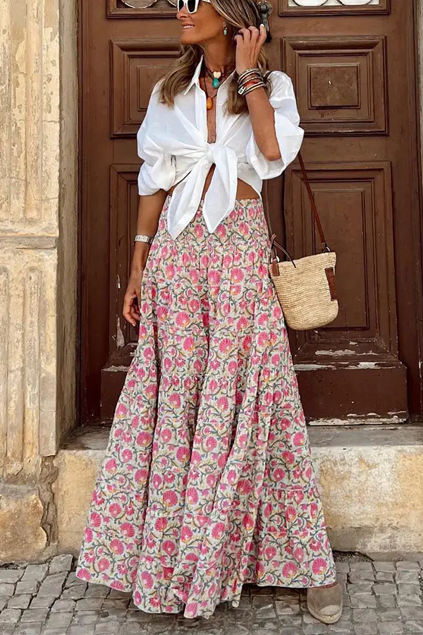 Summer Floral Maxi Skirt with Elastic Waist - Image 10