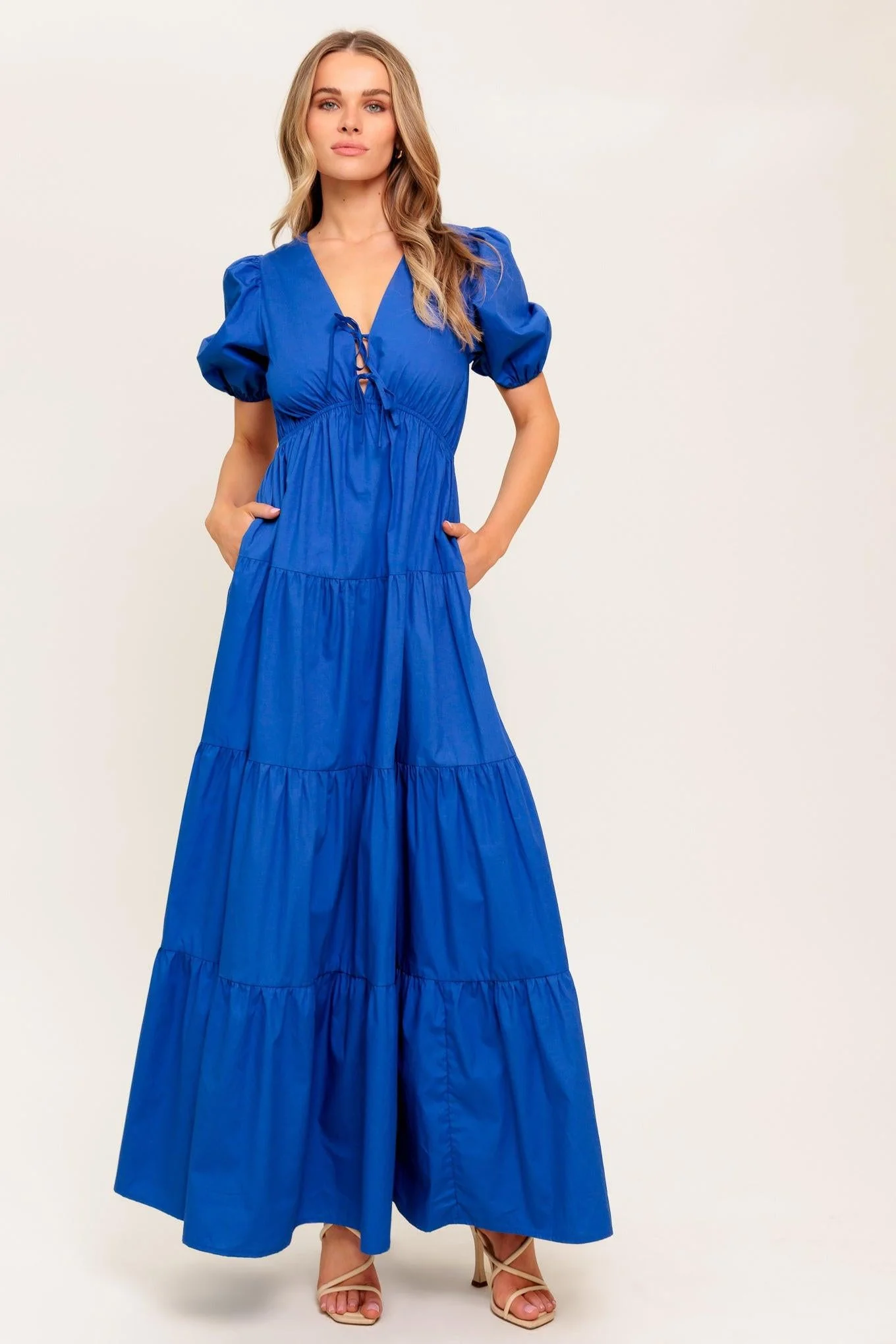 Summer Glow Royal Blue Woven Maxi Dress - Image 4
