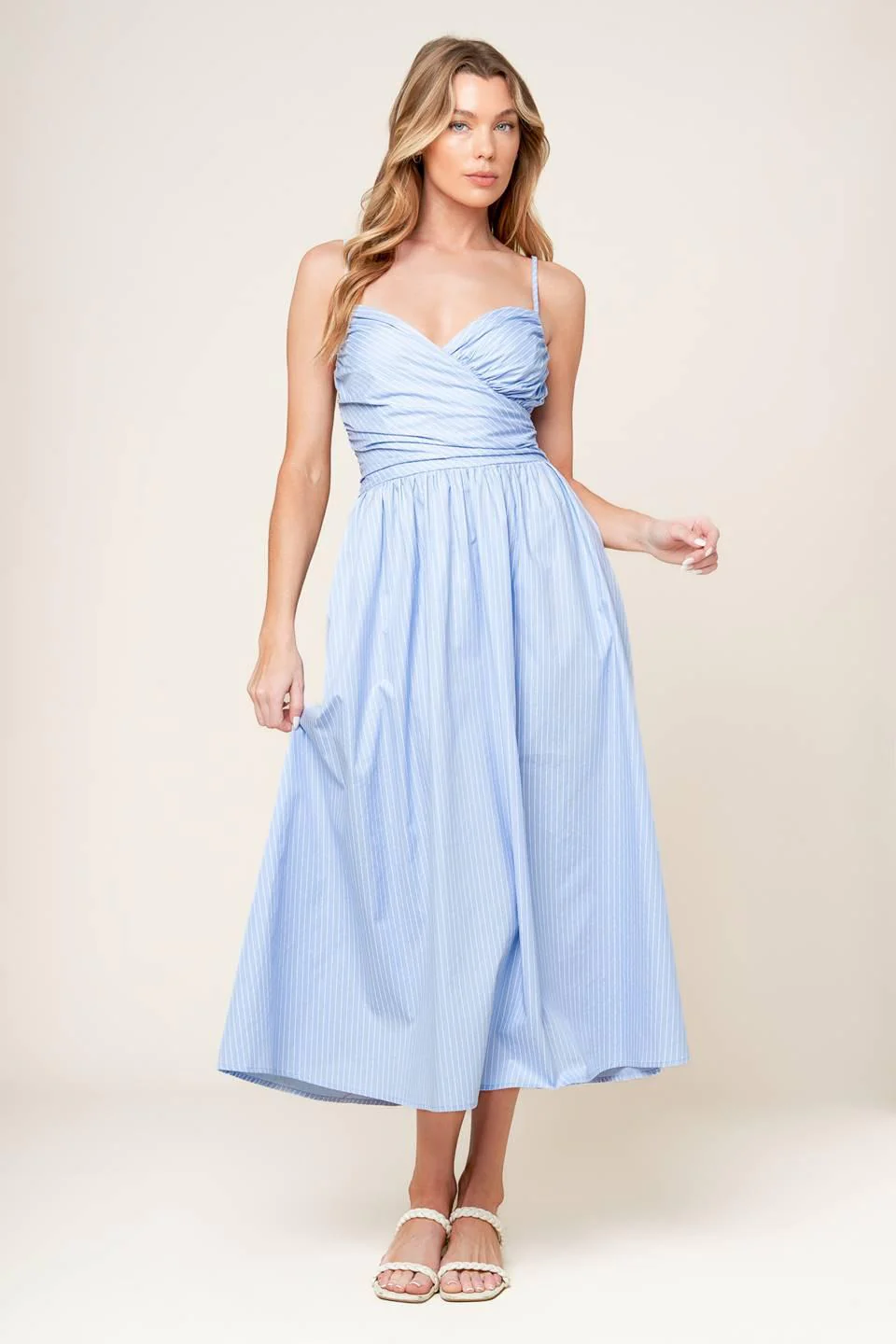 Summer Invite Pastel Blue Woven Midi Dress