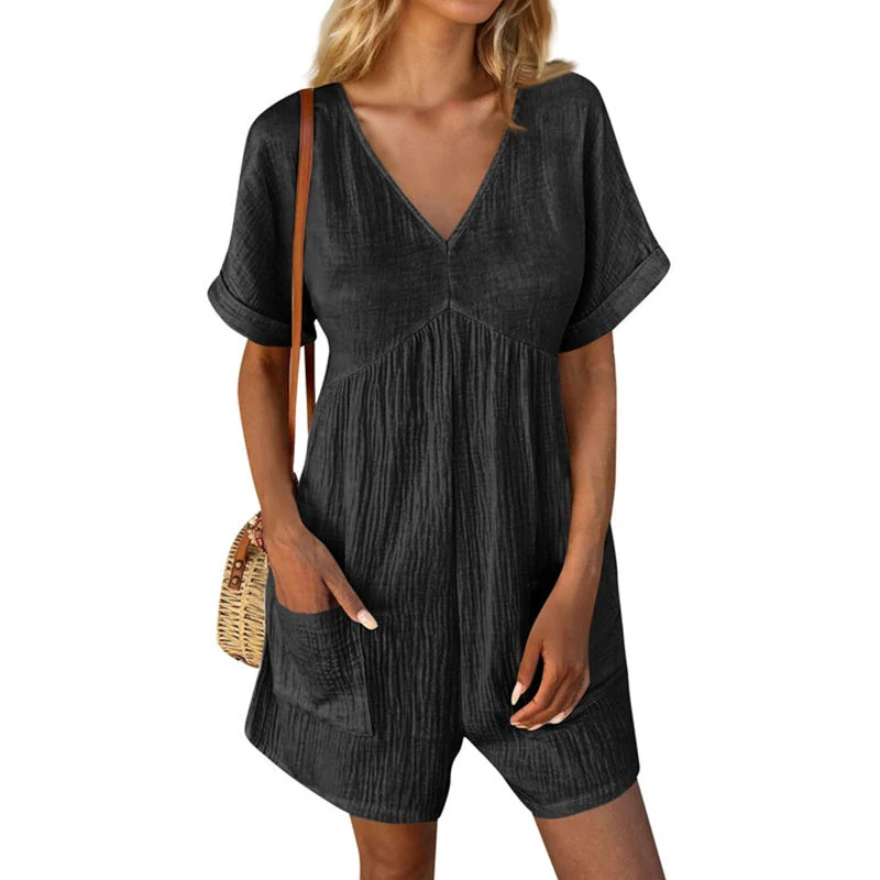 Summer Romper Casual Short Sleeve V Neck Short Jumpsuits - Image 12