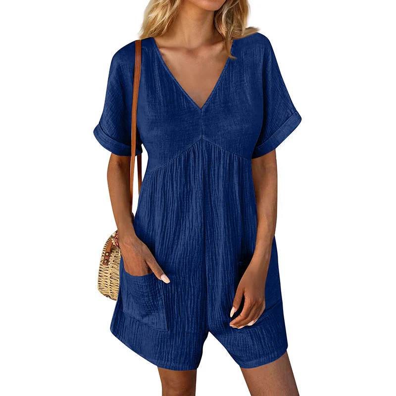 Summer Romper Casual Short Sleeve V Neck Short Jumpsuits - Image 13
