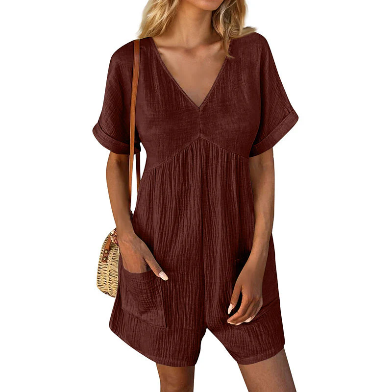 Summer Romper Casual Short Sleeve V Neck Short Jumpsuits - Image 14