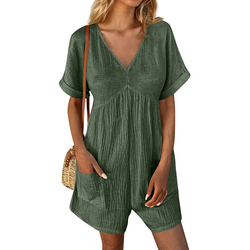 Summer Romper Casual Short Sleeve V Neck Short Jumpsuits - Image 15