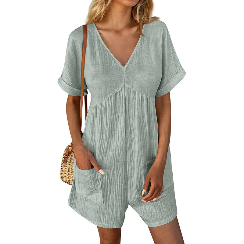 Summer Romper Casual Short Sleeve V Neck Short Jumpsuits - Image 17
