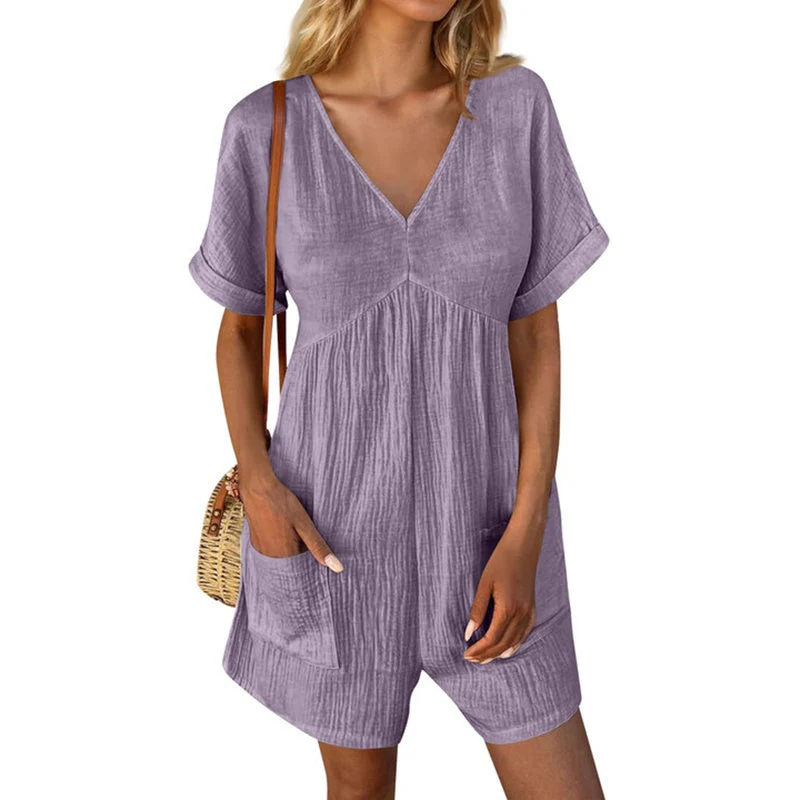 Summer Romper Casual Short Sleeve V Neck Short Jumpsuits - Image 18