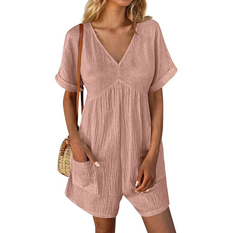 Summer Romper Casual Short Sleeve V Neck Short Jumpsuits - Image 19