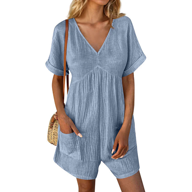Summer Romper Casual Short Sleeve V Neck Short Jumpsuits - Image 21