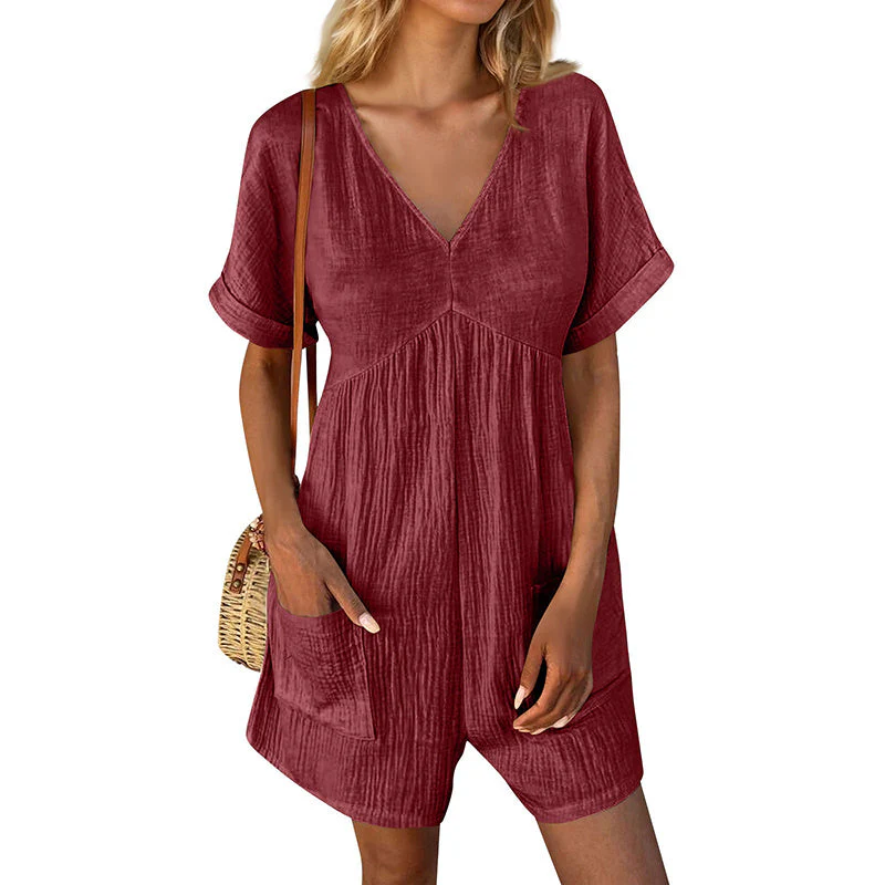 Summer Romper Casual Short Sleeve V Neck Short Jumpsuits - Image 5