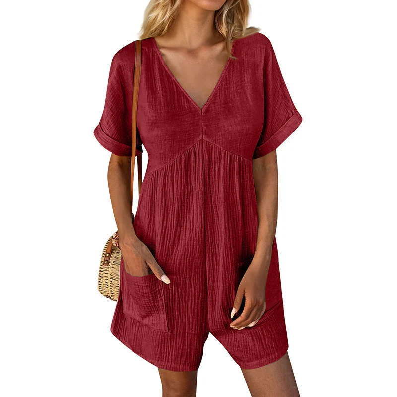 Summer Romper Casual Short Sleeve V Neck Short Jumpsuits - Image 9
