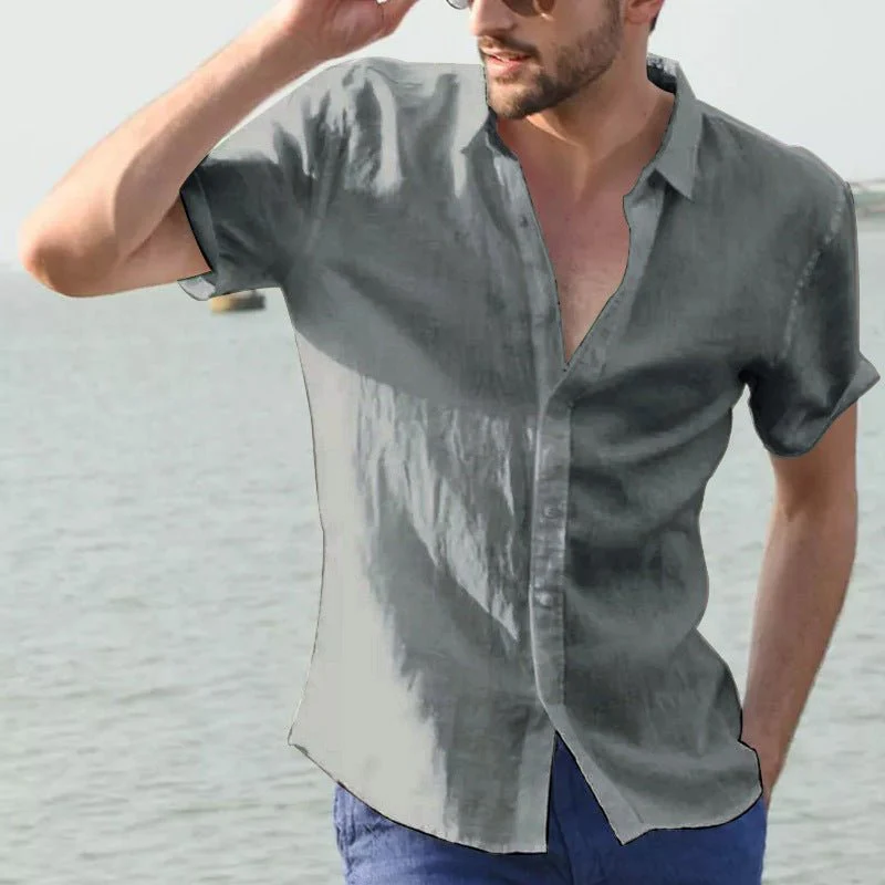 Summer Short-sleeved Shirt Casual Button Tops Men Clothing - Image 5