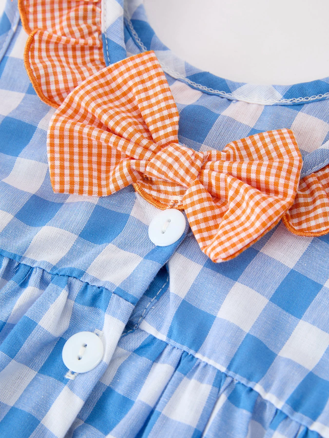 Summer Whale Embroidery Girls Dress Plaid Ruffle Collar - Image 5