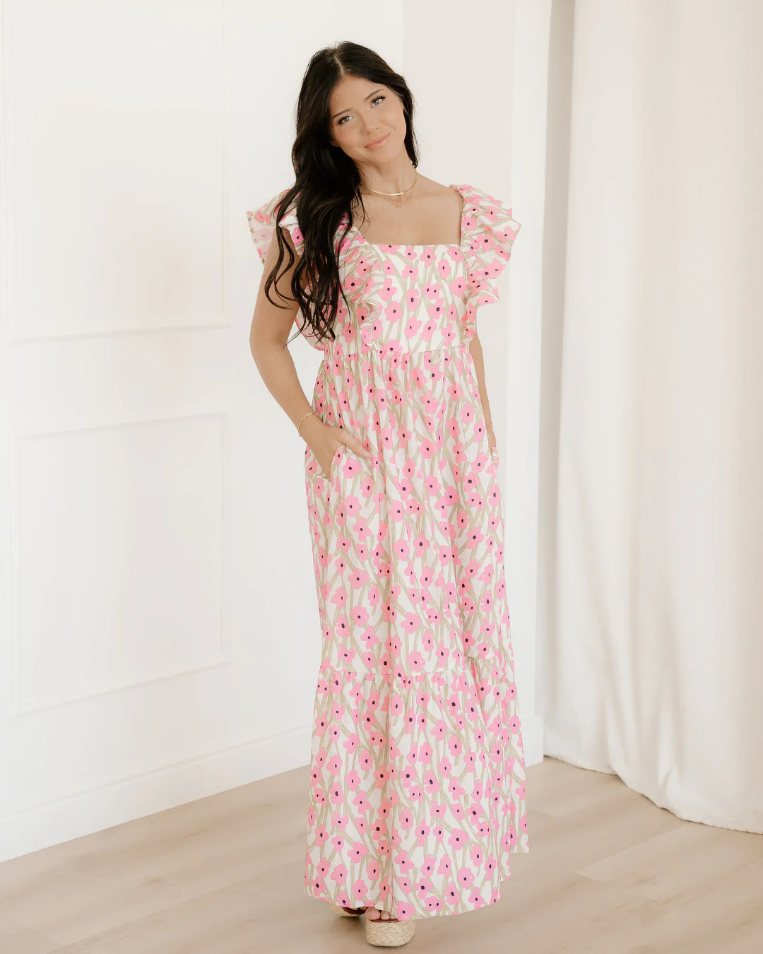 Sunny Floral Print Square Neck Ruffled Strap Maxi Dress - Image 2