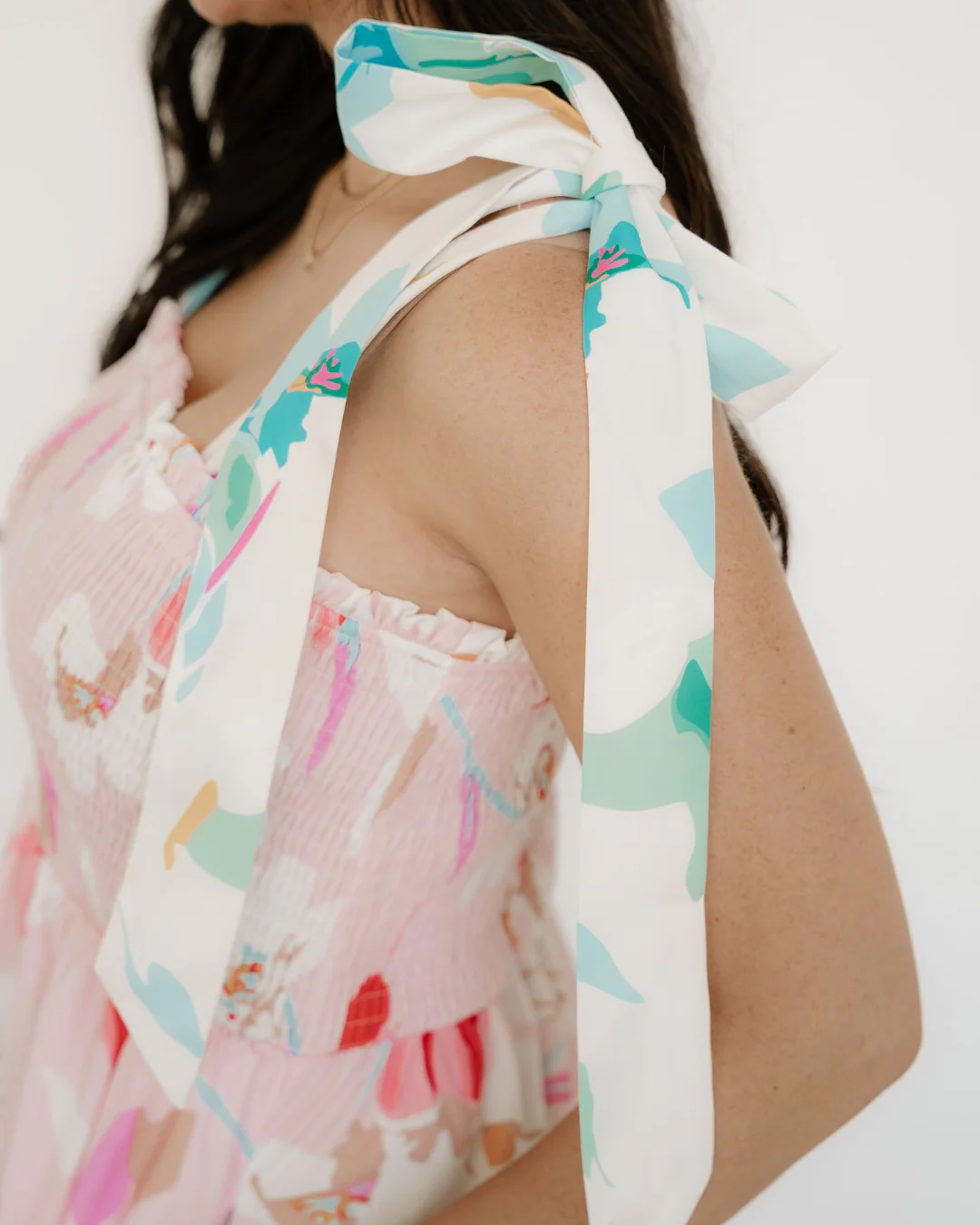 Sunshine Floral Print Knotted Shoulder Smocked Maxi Dress - Image 4