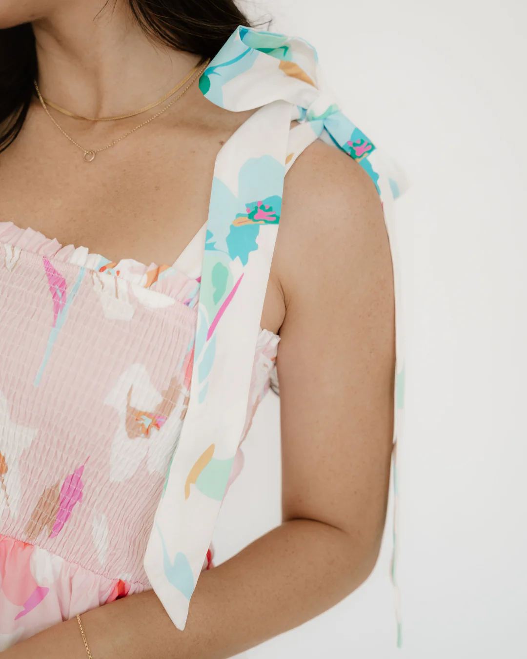 Sunshine Floral Print Knotted Shoulder Smocked Maxi Dress - Image 5