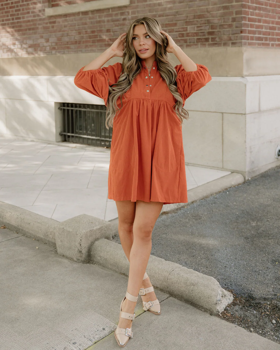 Sutton Corduroy Dress - Rust - Image 3