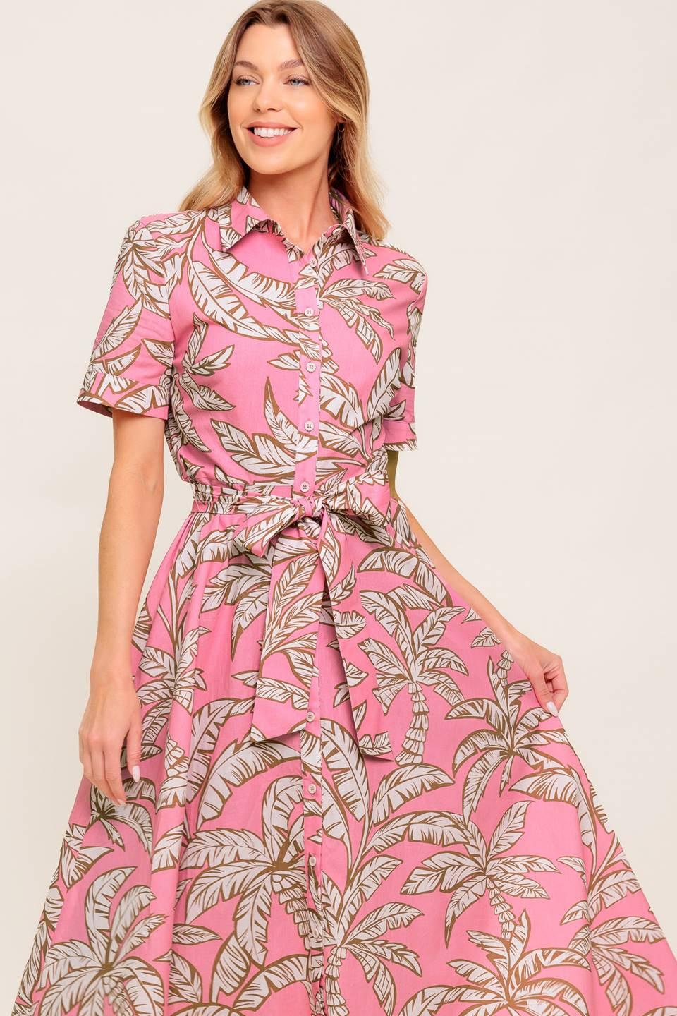 Sweet Camellia Pink Woven Midi Dress - Image 2