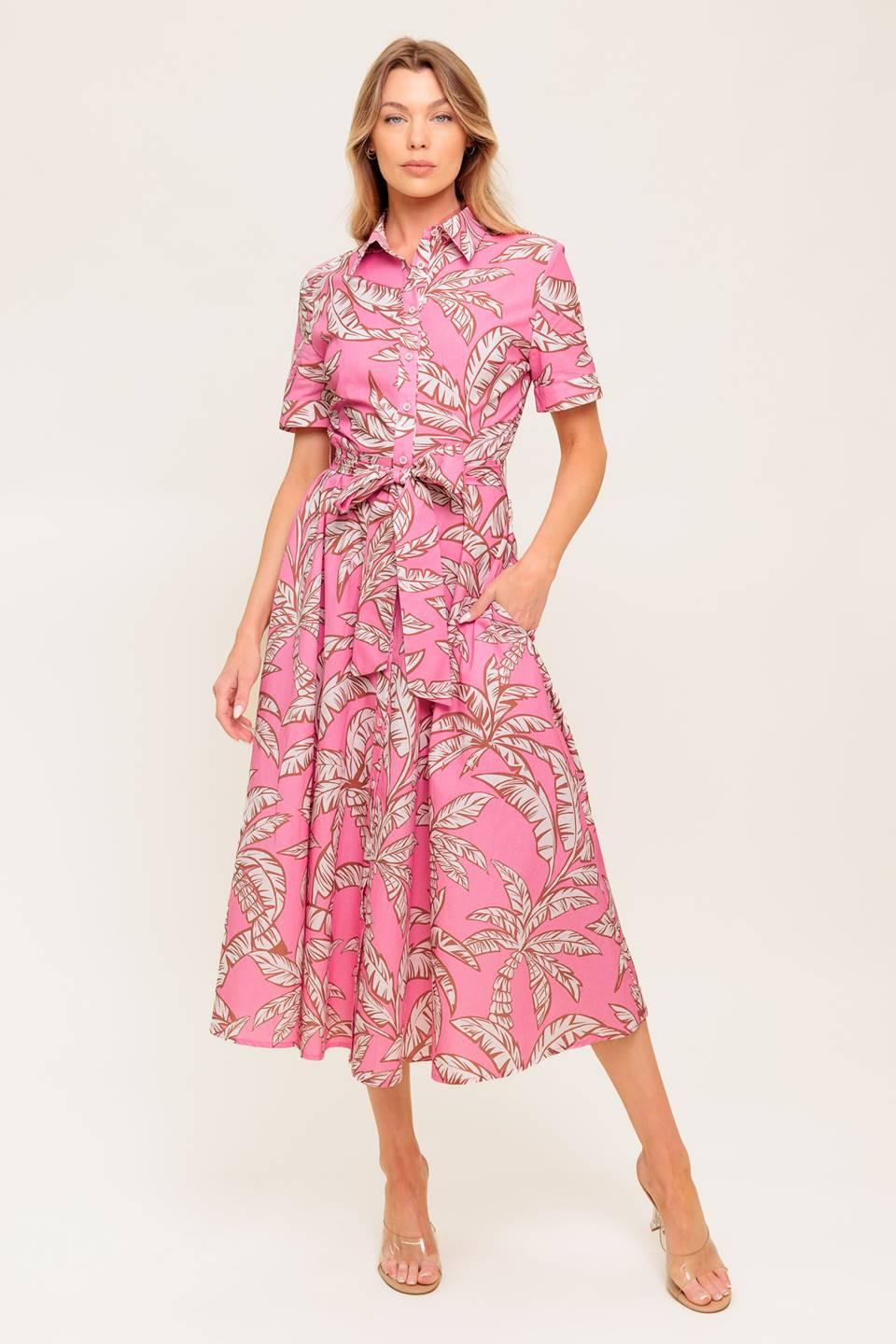 Sweet Camellia Pink Woven Midi Dress - Image 4