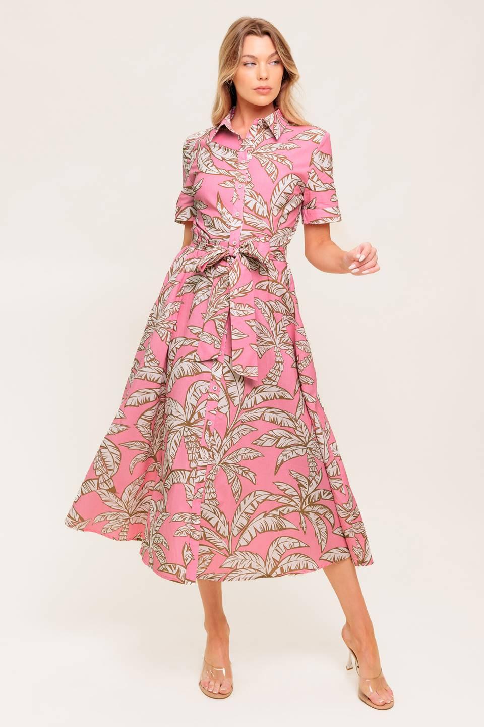 Sweet Camellia Pink Woven Midi Dress - Image 5