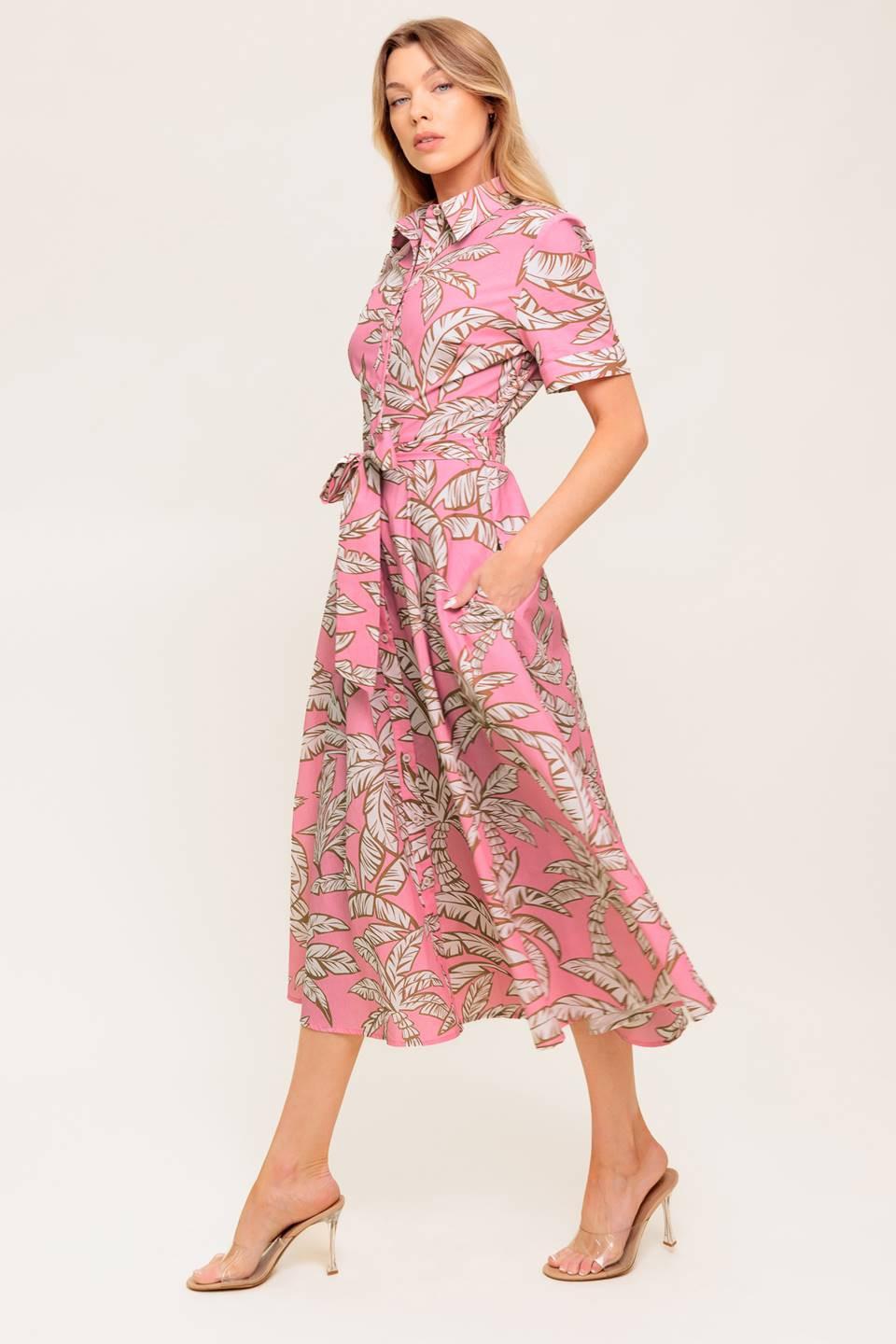 Sweet Camellia Pink Woven Midi Dress - Image 7