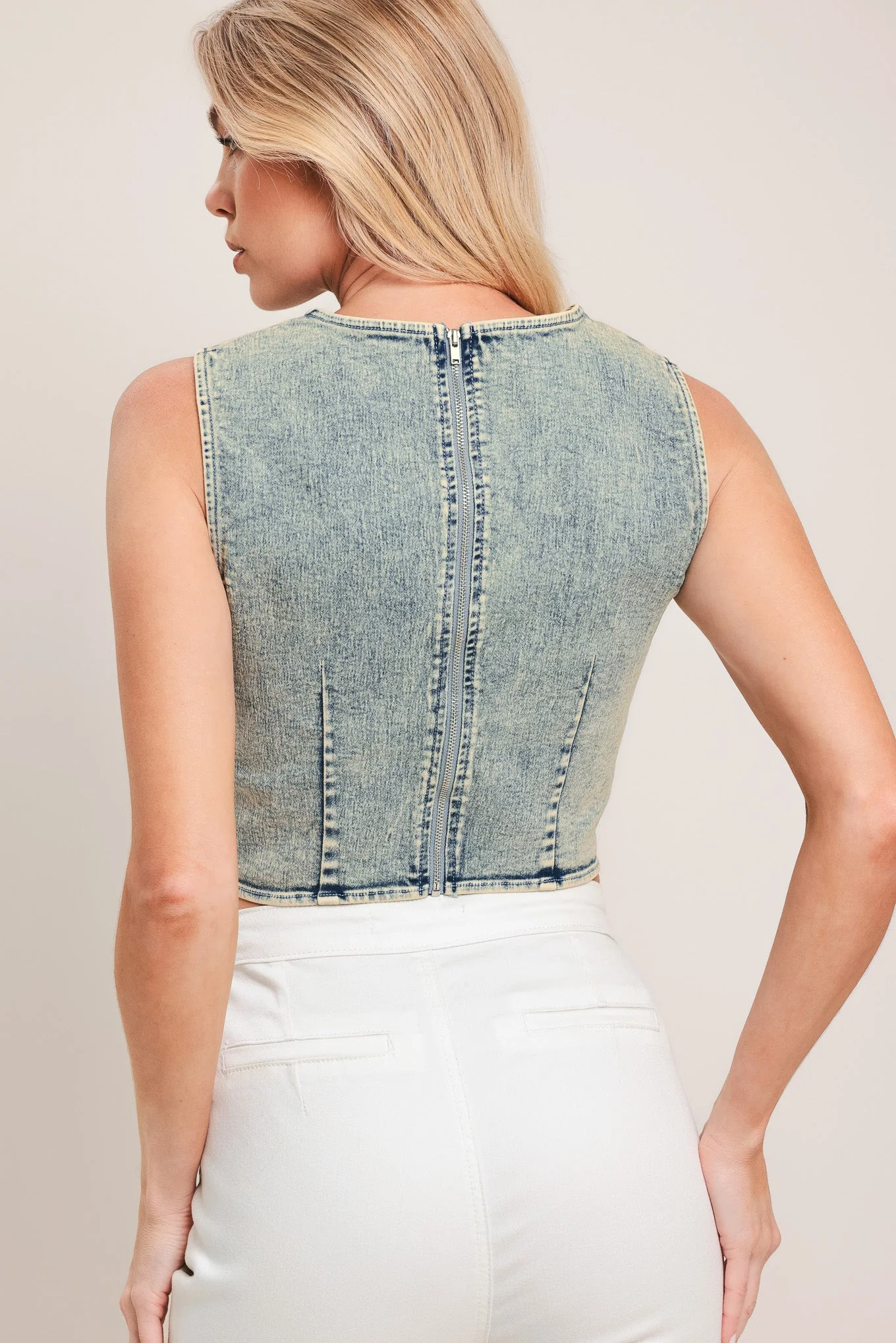 Sweet Detail Denim Crop Top - Image 7