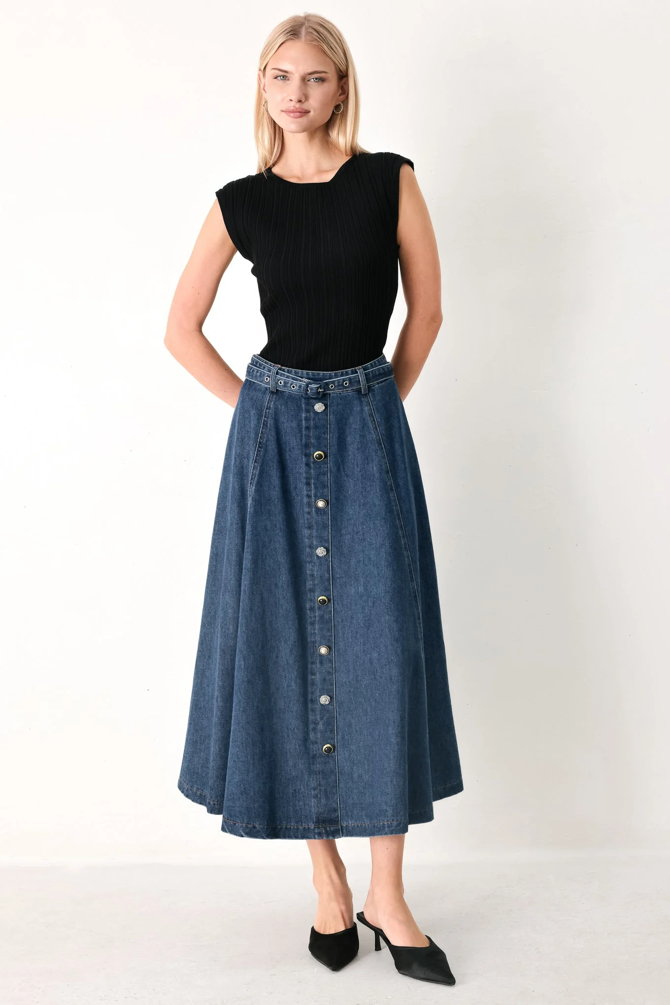 Sweet Talker Denim Circle Midi Skirt - Image 2