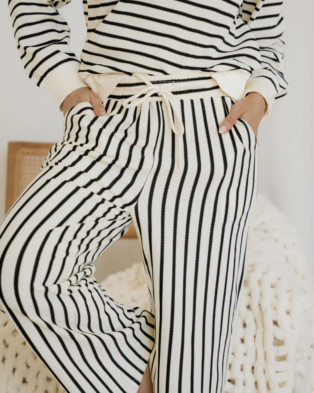 Talia Stripe Ruffle Trim Drop Shoulder Top Drawstring Loose Pant Set - Image 7