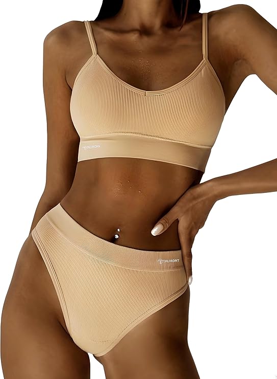 Talmont Seamless Ribbed Bra & Panty Set – Soft, Stretchy Lounge Lingerie with Removable Pads - Image 3