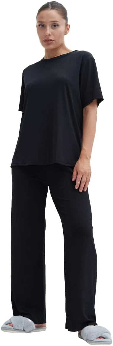 Talmont Women's Pajama 2-Piece Lounge Set, Short Sleeve Shirt & Pants, Silky Soft Sleepwear - Image 2