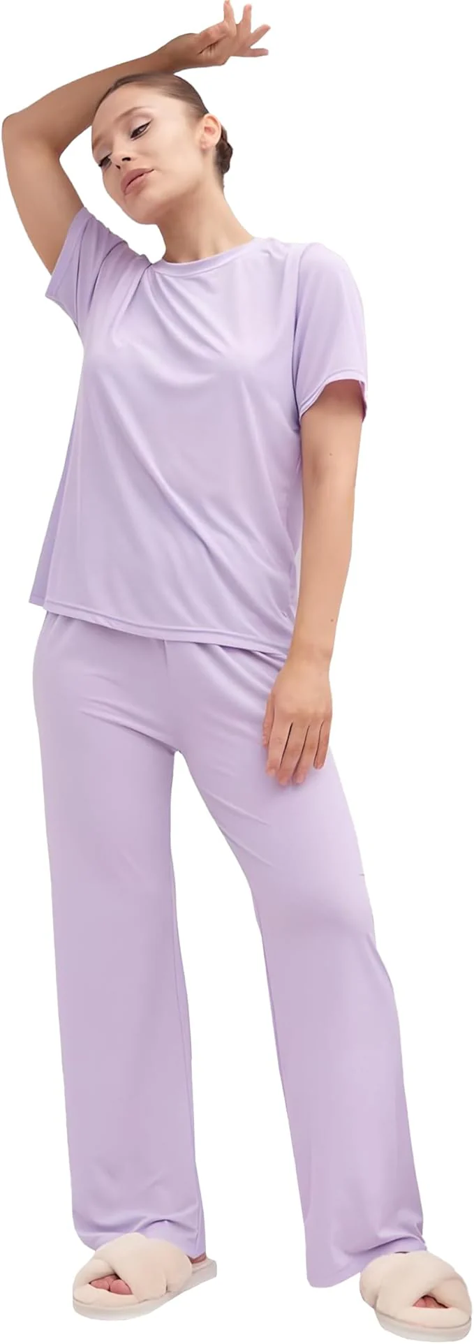 Talmont Women's Pajama 2-Piece Lounge Set, Short Sleeve Shirt & Pants, Silky Soft Sleepwear - Image 3