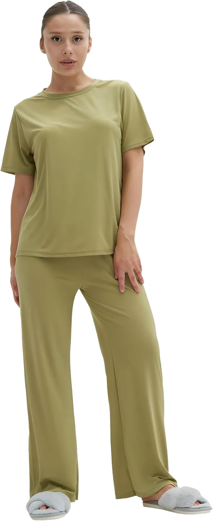 Talmont Women's Pajama 2-Piece Lounge Set, Short Sleeve Shirt & Pants, Silky Soft Sleepwear - Image 4